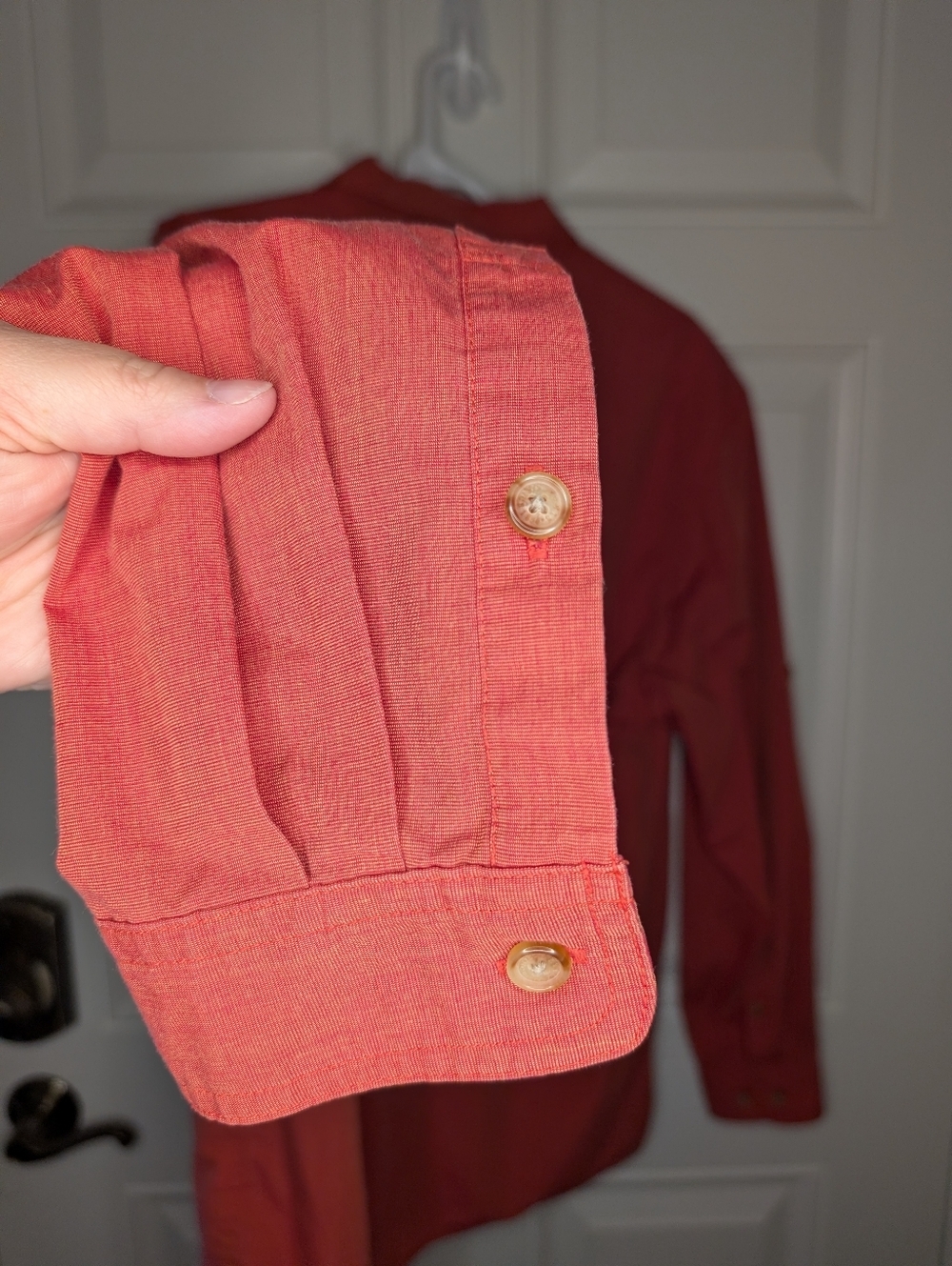 Orvis Button Down Double Pocket Fishing Shirt Long Sleeve Men's Large Orange - Picture 3 of 5